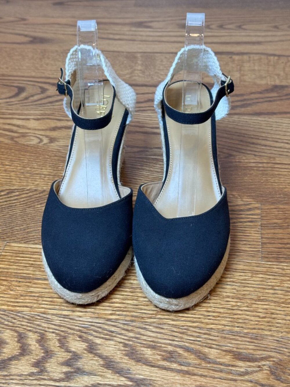 J.Crew Black Canvas Espadrille Wedges Womens 9.5 Casual Quiet Luxury